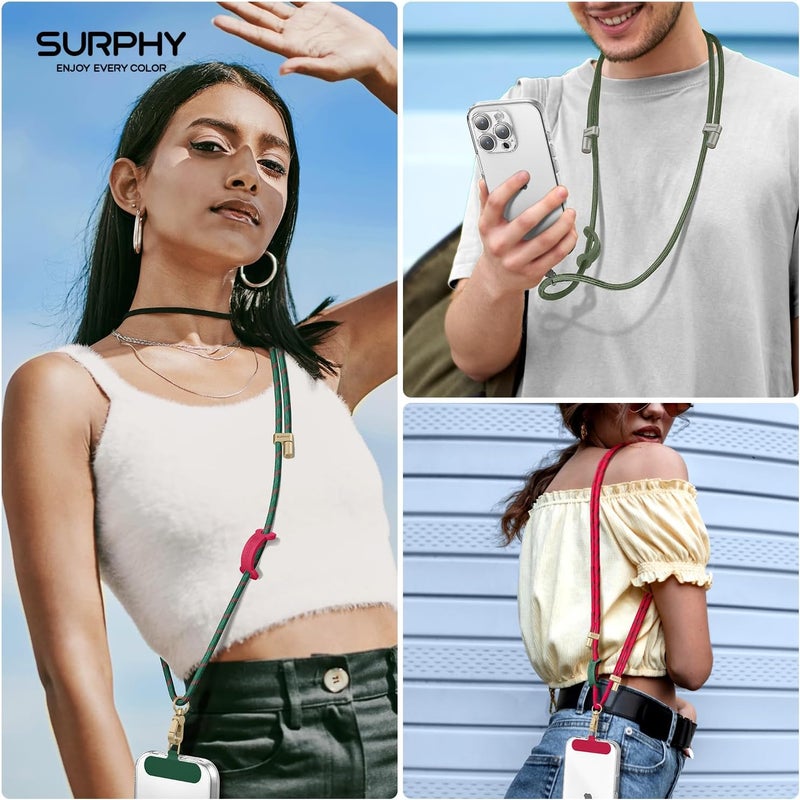 SURPHY Phone Lanyard Crossbody, Adjustable Cell Phone Lanyard with 2 Pack Phone Tether Tab, Two-Color Braided Phone Strap (Christmas Green) - Image 5